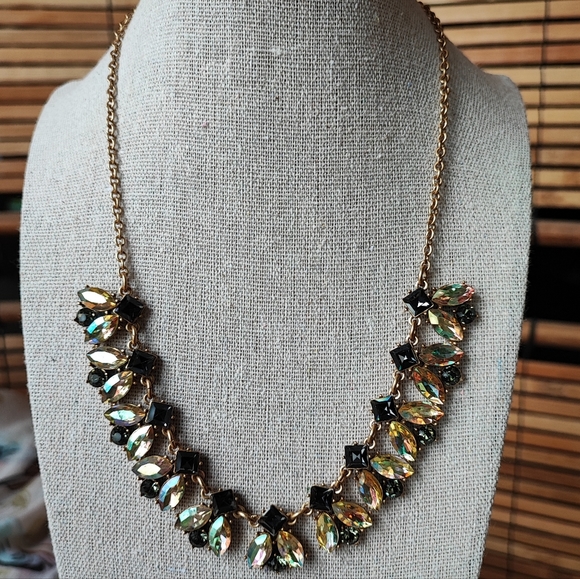 J. Crew Statement Necklace Canary Yellow Iridescent Marquis Smoke Stones Glassy - Picture 2 of 12